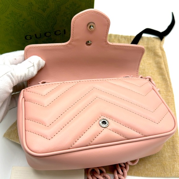 Gucci Calfskin Matelasse Monochrome GG Marmont Chain Belt Bag Perfect Pink - Picture 11 of 16